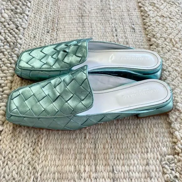 Woven Metallic Blue Mules - Picture 4 of 11